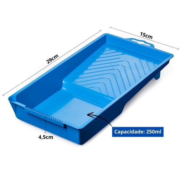 Imagem de Pad Para Pintura Acabamento Recorte Cantos em Parede + Bandeja Pequena 250ml Plástica Azul