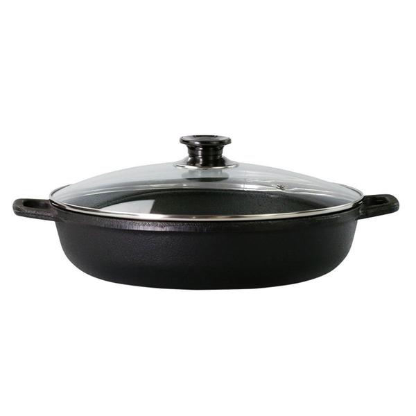 Imagem de Paella Ferro Fundido Alça Ferro Tampa Vidro Santana 30 Cm