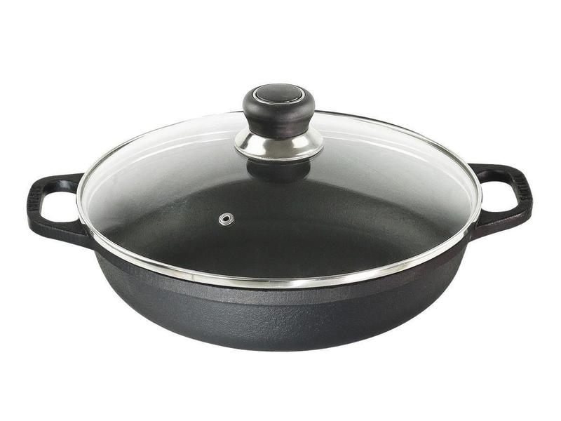 Imagem de Paella Ferro Fundido Alça Ferro Tampa Vidro Santana 36 Cm