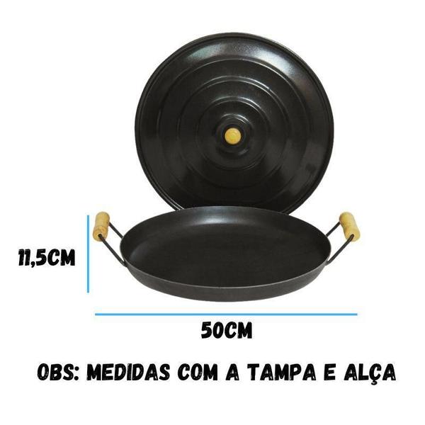 Imagem de Paellera Frigideira Grande Com Tampa 40Cm Aço Laminado 5,5Lt