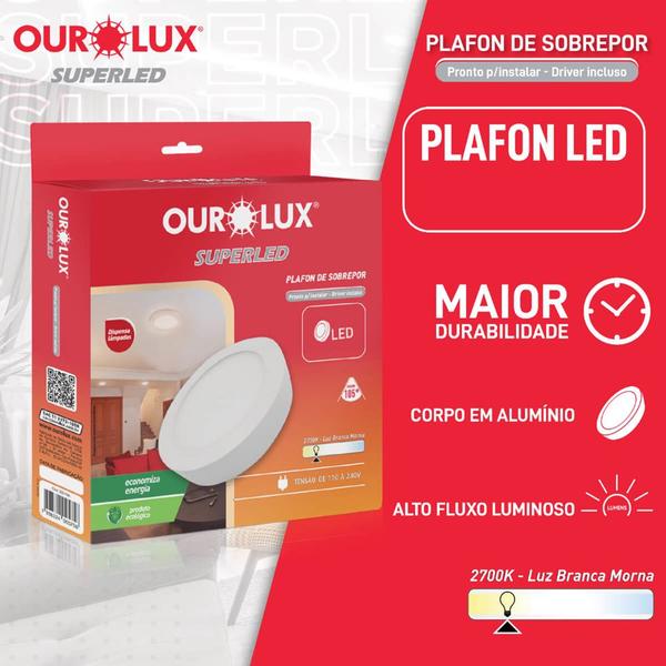 Imagem de Paflon Superled Sobrepor Redondo 18 Watts Bivolt 2700k - 03214A - OUROLUX