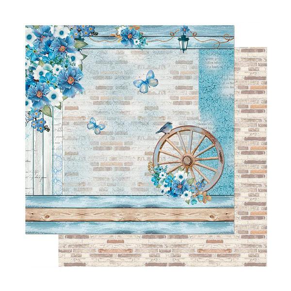 Imagem de Página de Scrapbook Dupla Face Litoarte 30,5x30,5 cm  Modelo SD-1104 Rústico Azul, Romântico