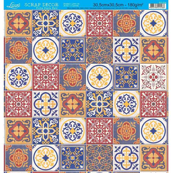 Imagem de Página para Scrapbook Dupla Face Litoarte 30,5 x 30,5 cm - Modelo SD-524 Azulejos Coloridos