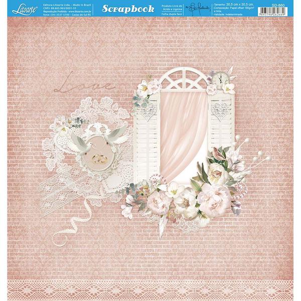 Imagem de Página para Scrapbook Dupla Face Litoarte 30,5 x 30,5 cm - Modelo SD-860 Janelas, Flores Fundo Rosa