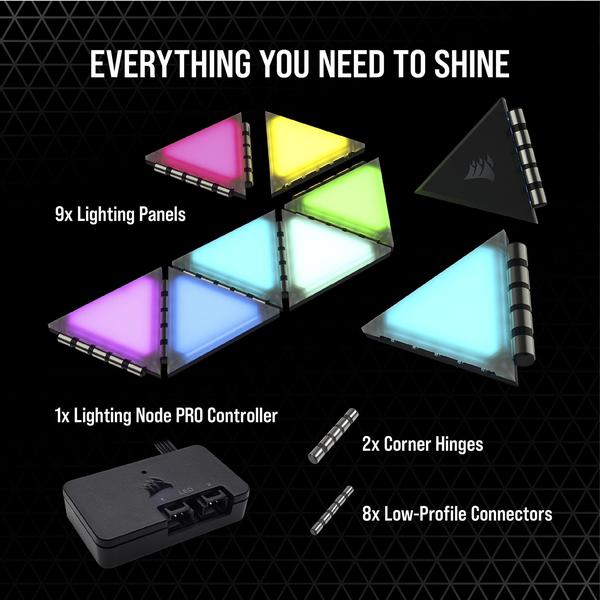 Imagem de Painéis de iluminação Corsair iCUE LC100 Mini Triangle 9X Tile