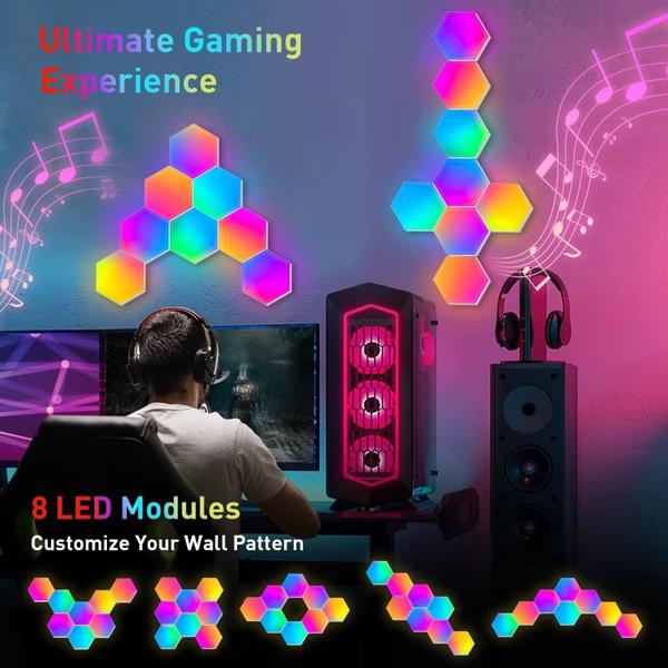 Imagem de Painéis de parede LED TISOFU Hexagon Lights RGB (pacote com 8) com APP