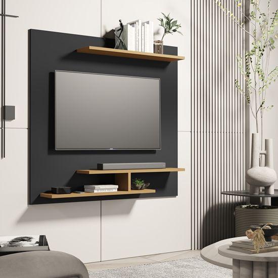 Imagem de Painel Até 32 Polegadas Com Prateleiras Osiris Plus Preto / Nature - Comprar Moveis para sua Casa