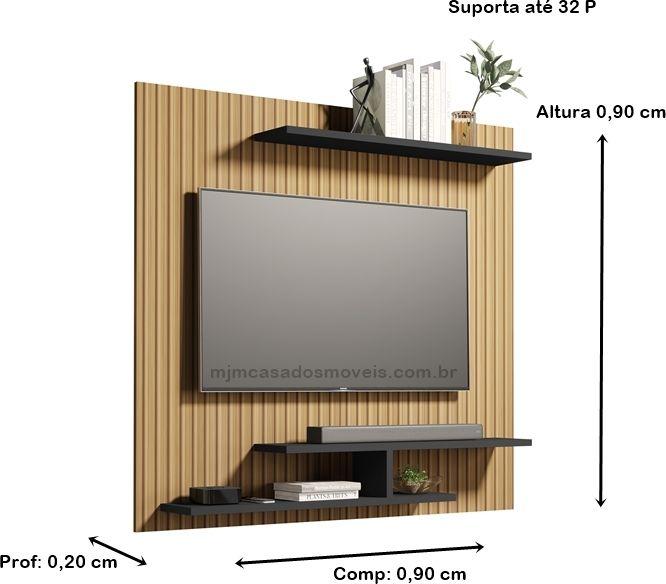 Imagem de Painel Até 32 Polegadas Com Prateleiras Osiris Ripado / Preto - Comprar Moveis em Casa