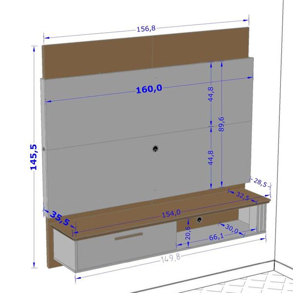 Imagem de Painel Bancada Suspensa Para TV Até 65 Pol. Paris Preto Fosco/Cinamomo/Ripado - Bechara