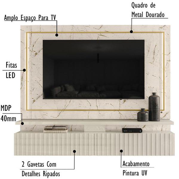 Imagem de Painel Bancada Suspenso Para TV 75 Polegadas 2851 Calacata Off White Madetec