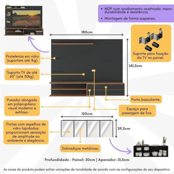 Imagem de Painel c/Suporte TV até 65 Pol c/Aparador Multimóveis MP1089