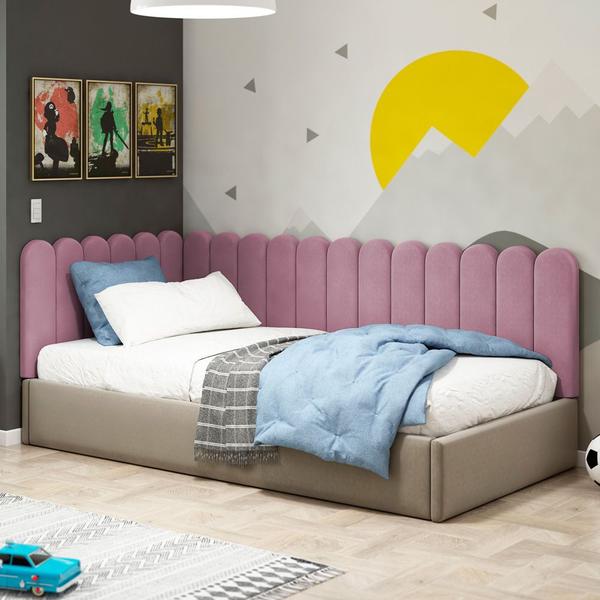 Imagem de Painel Cabeceira Cama Box Casal Lana 140cm Suede Rosê - Desk Design