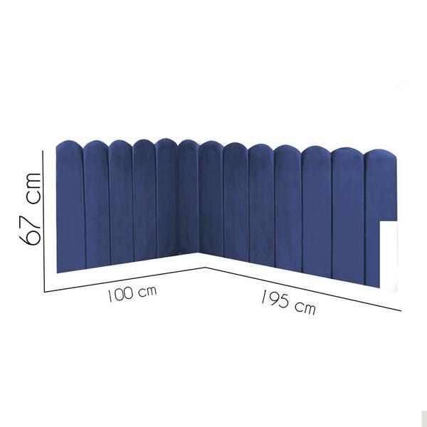 Imagem de Painel Cabeceira em L Suspenso Loop Solteiro 100cm Para Cama Box Suede Azul Marinho - Ahz Móveis