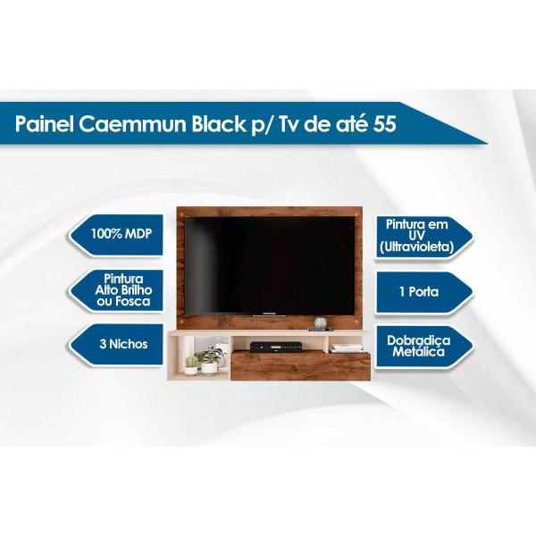 Imagem de Painel Caemmun Black p/ Tv de até 55 1 Pt Buriti/Off White