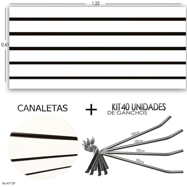 Imagem de Painel Canaletado 1,22 x 0,61 + 40 Ganchos 10cm + Canaleta Preta