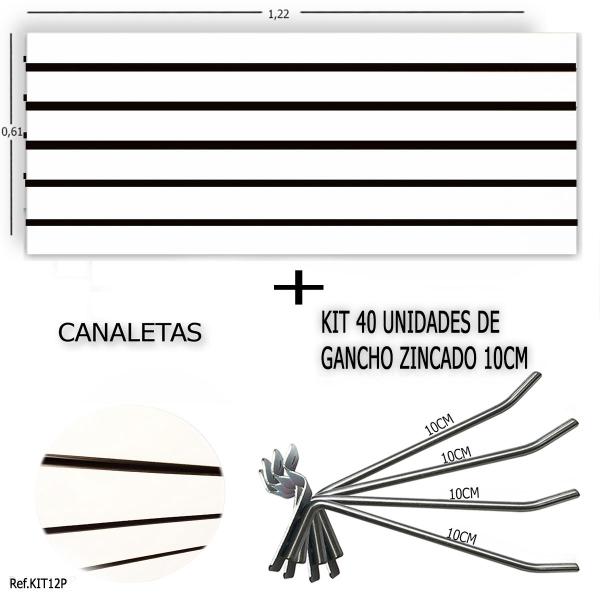 Imagem de Painel Canaletado 1,22 x 0,61 + 40 Ganchos 10cm + Canaleta Preta