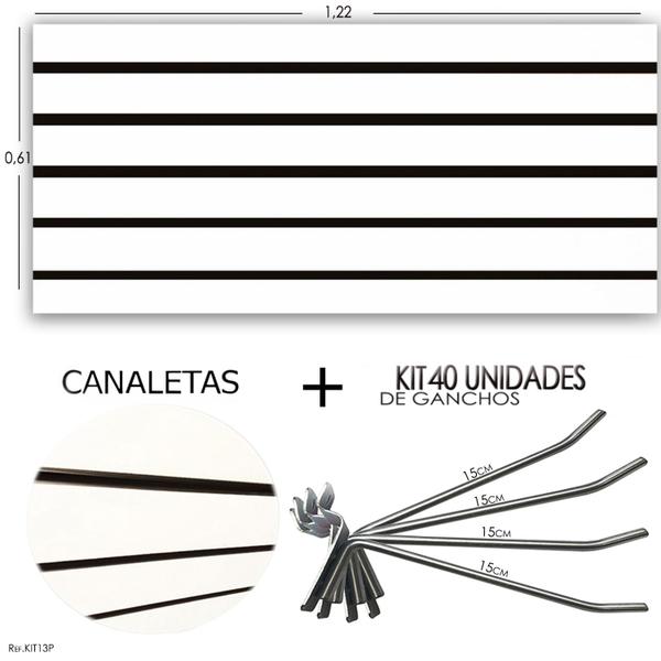 Imagem de Painel Canaletado 1,22 x 0,61 + 40 Ganchos 15cm + Canaleta Preta