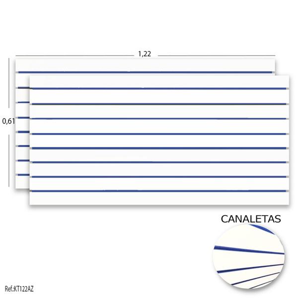 Imagem de Painel Canaletado Branco 1,22 x 0,61 (2 peças) + Canaletas Azul