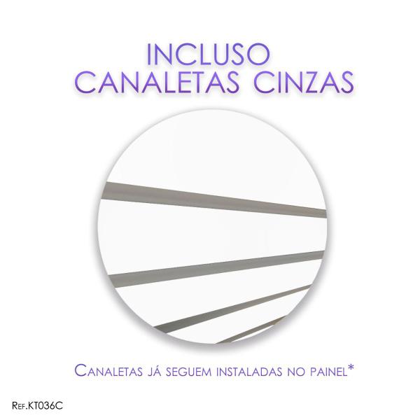 Imagem de Painel Canaletado Branco 1,22 x 0,61 (2 peças) + Canaletas Cinza