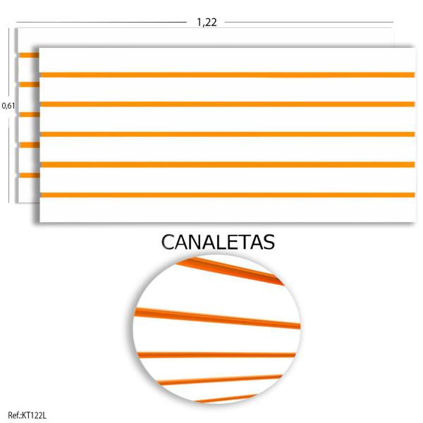 Imagem de Painel Canaletado Branco 1,22 x 0,61 (2 peças) + Canaletas Laranjas