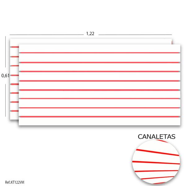 Imagem de Painel Canaletado Branco 1,22 x 0,61 (2 peças) + Canaletas Vermelhas