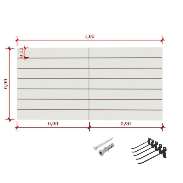 Imagem de Painel Canaletado Em MDF 90x180cm Branco + 10 Gancho Preto de 15cm