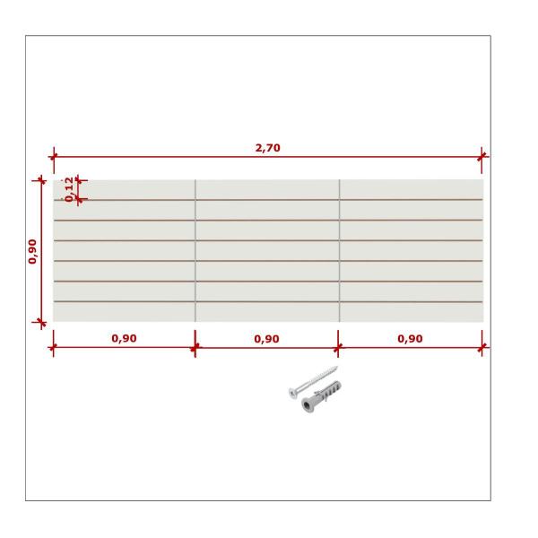 Imagem de Painel Canaletado Em MDF 90x270cm Branco + 15 Gancho Preto de 15cm