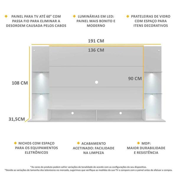 Imagem de Painel com 4 Leds para TV até 60" Multimóveis Vegas FG3396 Branco