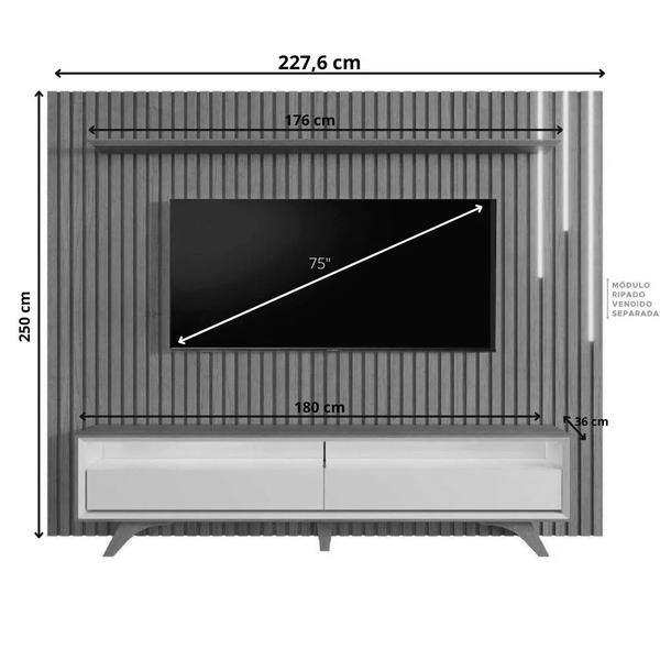 Imagem de Painel Com Rack Ripado e Prateleira Led Cascata Paris 75"