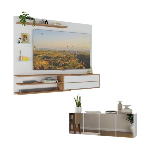 Painel com Suporte para TV até 65 Polegadas com Aparador 4 Portas com Espelho Multimóveis MP1089 Imagem de Painel com Suporte para TV até 65 Polegadas com Aparador 4 Portas com Espelho Multimóveis MP1089