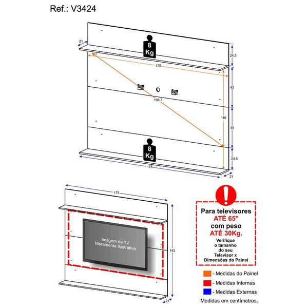 Imagem de Painel com Suporte TV 65" Amsterdã Classic Multimóveis V3424