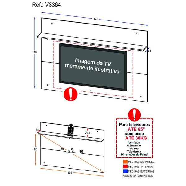 Imagem de Painel com Suporte TV 65" Amsterdã Plus Multimóveis V3364