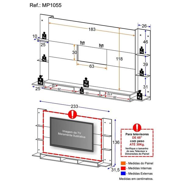 Imagem de Painel com Suporte TV até 65 Polegadas Miami Multimóveis MP1055