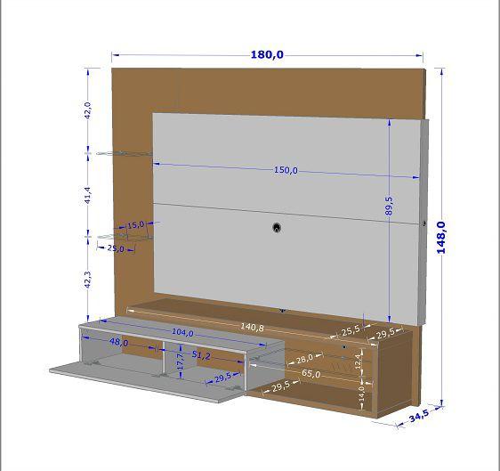 Imagem de Painel Copacabana 1.8 Naturalle/Titanium/Ripado  Bechara Móveis