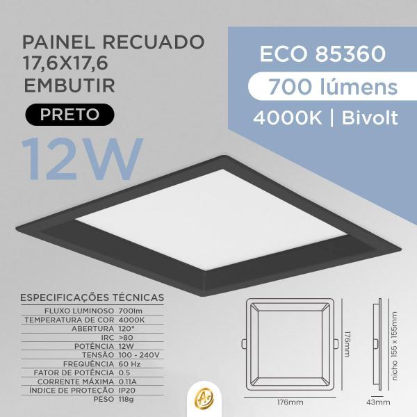 Imagem de Painel De Embutir Led 12W Opus Preto Recuado 3000K Bivolt