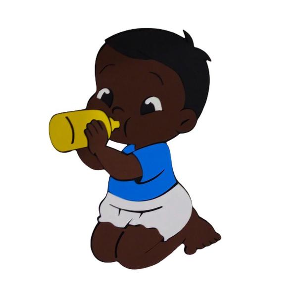 Painel de EVA Bebê Menino Negro com Mamadeira - Grintoy Imagem de Painel de EVA Bebê Menino Negro com Mamadeira
