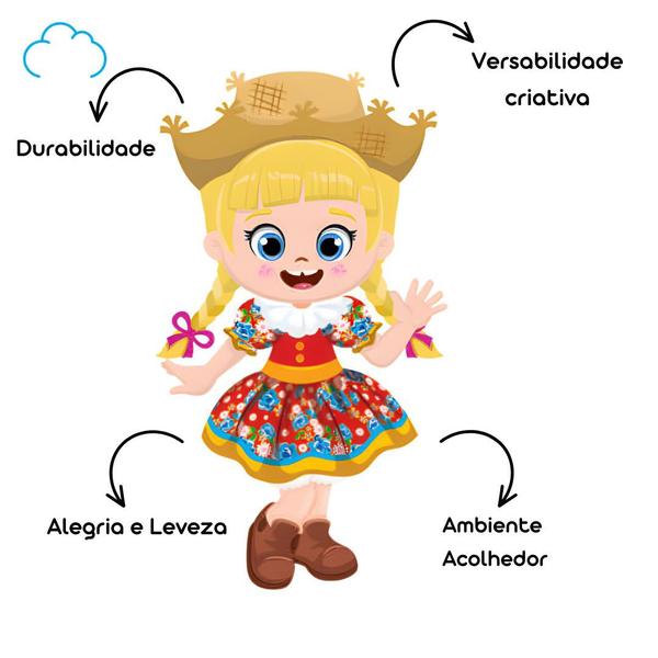 painel de festa junina menina caipira loira decoração 55 cm - Piffer Imagem de painel de festa junina menina caipira loira decoração 55 cm