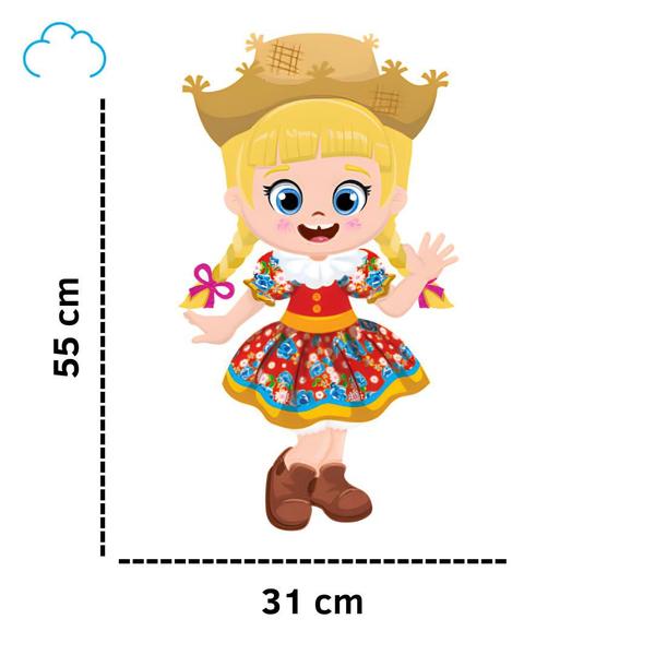 painel de festa junina menina caipira loira decoração 55 cm - Piffer Imagem de painel de festa junina menina caipira loira decoração 55 cm