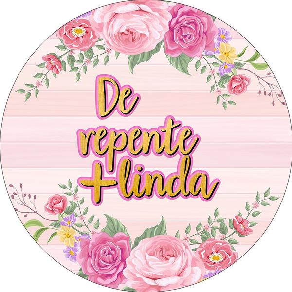 Imagem de Painel De Festa Redondo 1,50x1,50 - De Repente Mais Linda Dourado Floral Rosa 141