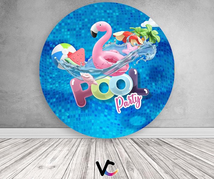 Imagem de Painel De Festa Redondo 1,50x1,50 - Pool Party Piscina Flamingo 007