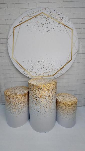 Imagem de Painel De Festa Redondo 1,50x1,50 + Trio De Capas Cilindro - Efeito Glitter Dourado 024