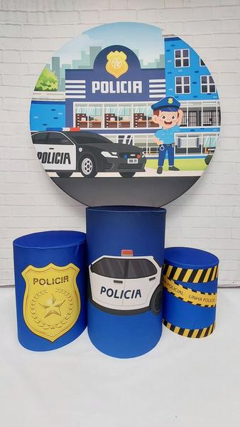 Imagem de Painel De Festa Redondo 1,50x1,50 + Trio De Capas Cilindro -  Policia Cute 002