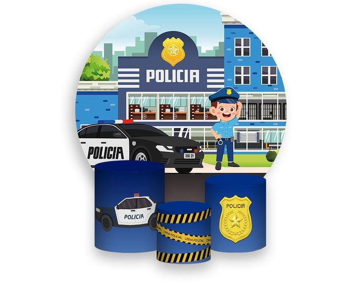 Imagem de Painel De Festa Redondo 1,50x1,50 + Trio De Capas Cilindro -  Policia Cute 002