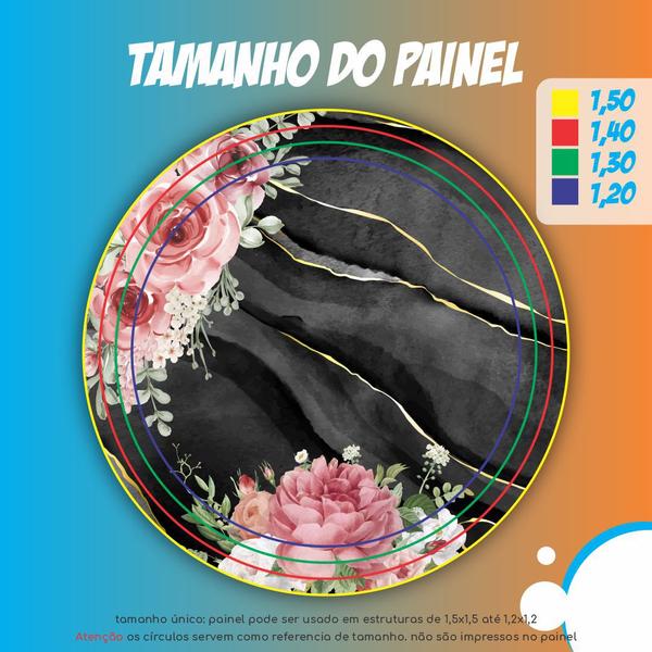 Imagem de Painel de Festa Redondo Tecido Sublimado 3D Floral Rose Gold