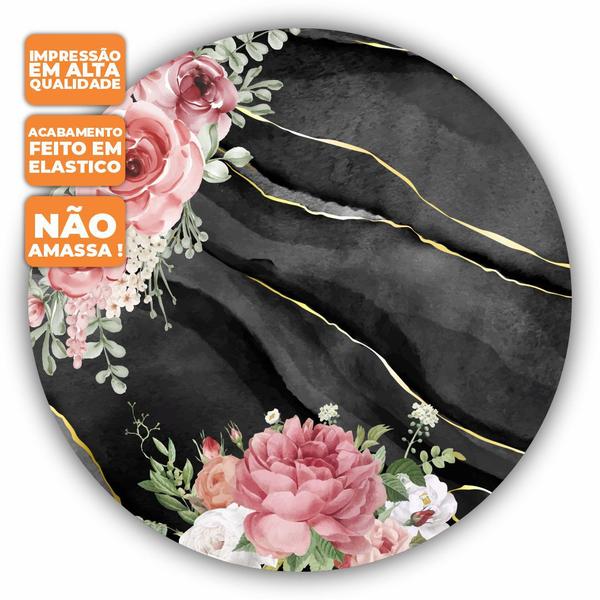 Imagem de Painel de Festa Redondo Tecido Sublimado 3D Floral Rose Gold