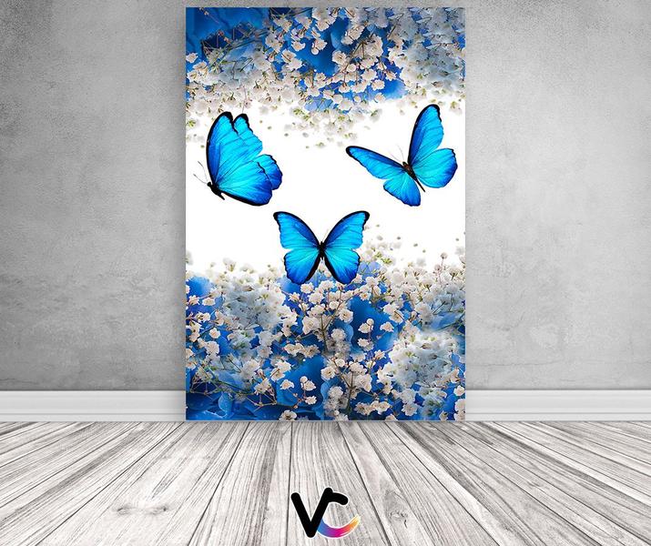 Imagem de Painel De Festa Vertical 1,50 x 2,20 -  Borboleta Azul Floral 009