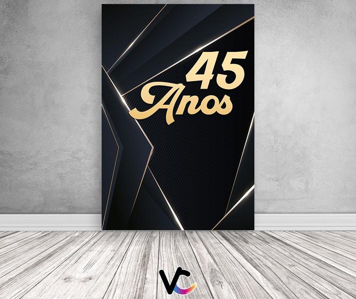 Imagem de Painel De Festa Vertical 1,50 x 2,20 - Masculino Preto e Dourado 45 Anos 222