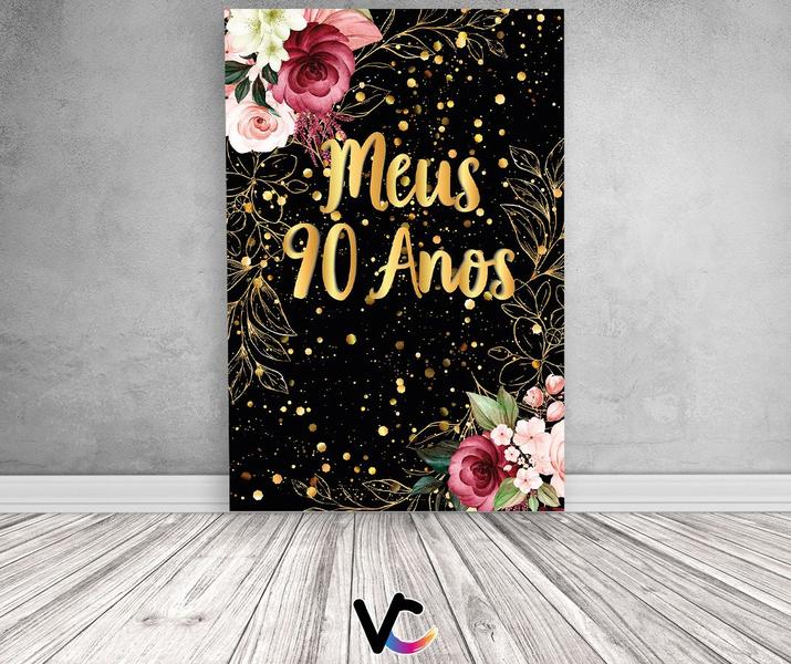 Imagem de Painel De Festa Vertical 1,50 x 2,20 - Meus 90 Anos Efeito Brilhos Dourado 017