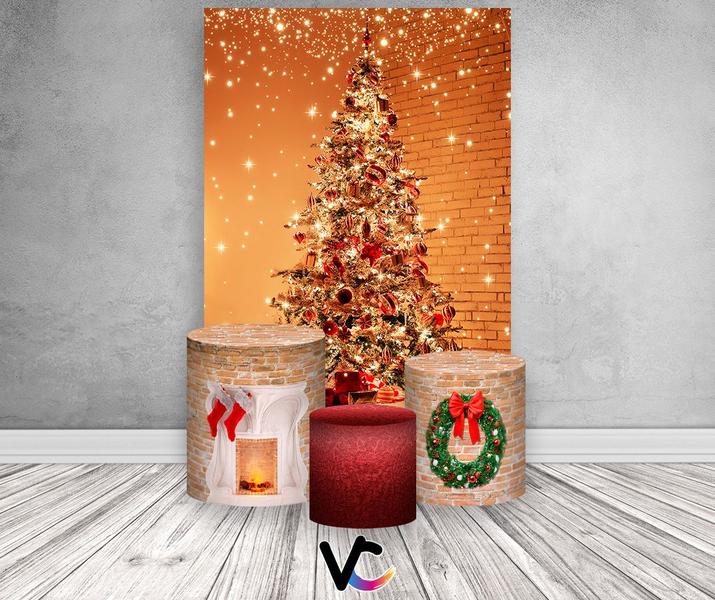 Imagem de Painel De Festa Vertical 1,50 x 2,20 + Trio De Capas Cilindro - Árvore de Natal Efeito Brilhante 007