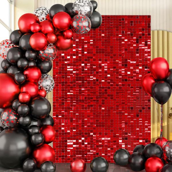 Imagem de Painel de fundo de lantejoulas LuoluoHouse Red Shimmer Wall x18